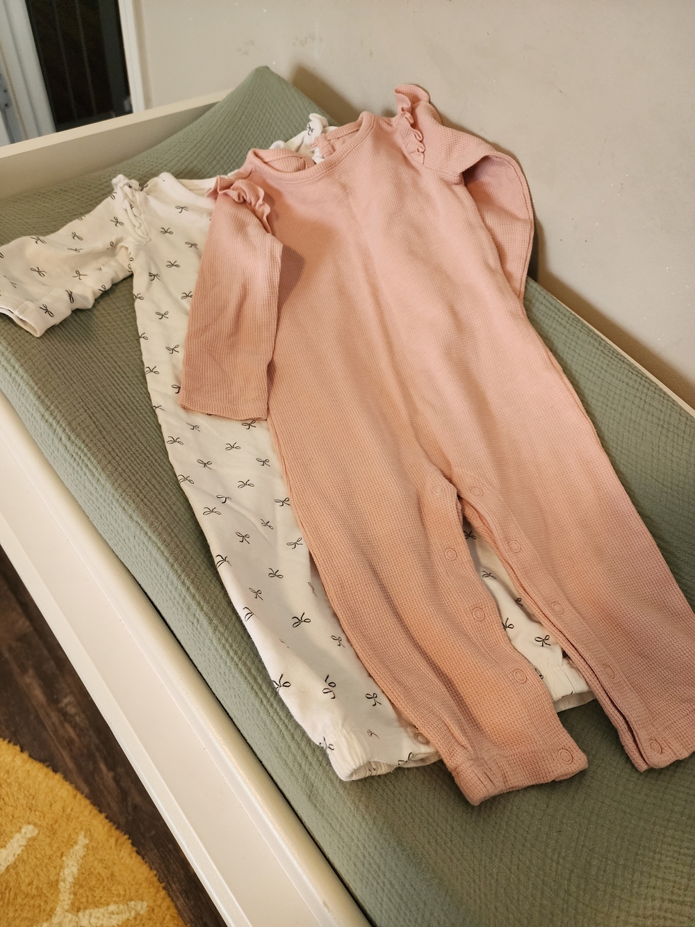 Pink Ruffle Shoulder Baby One-Piece Romper And Black And White Bow Romper